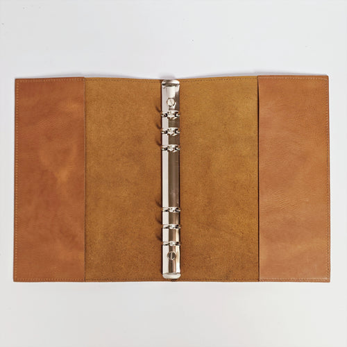 "The Ancient Tome" A5 6-Ring Premium Leather Binder - Solid Dark Brown