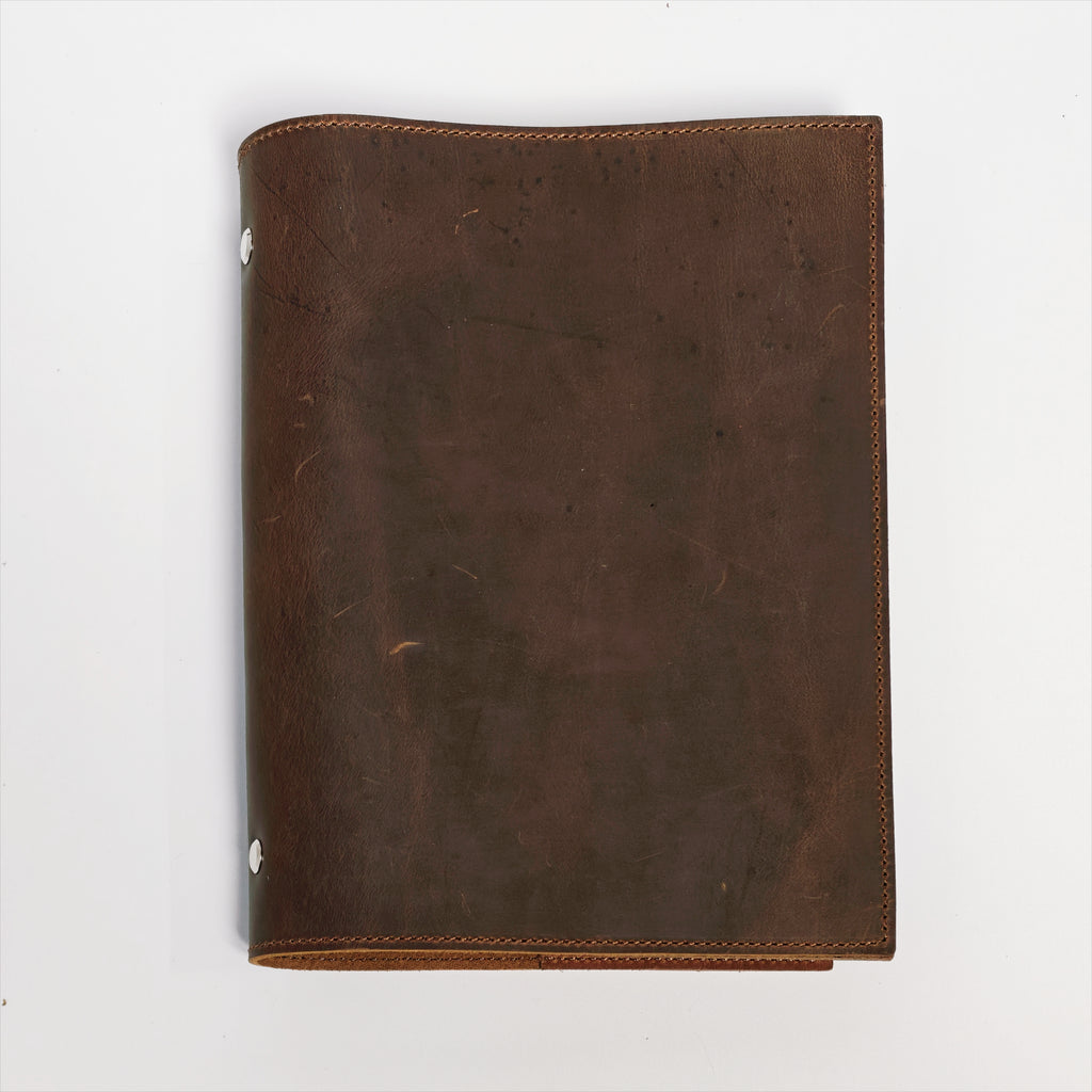 "The Ancient Tome" A5 6-Ring Premium Leather Binder - Solid Dark Brown