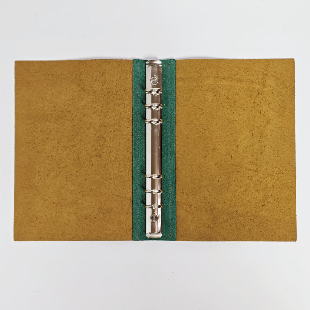 "Pages of the Forest" A5 6-Ring Premium Leather Binder - Deep Green & Warm Camel