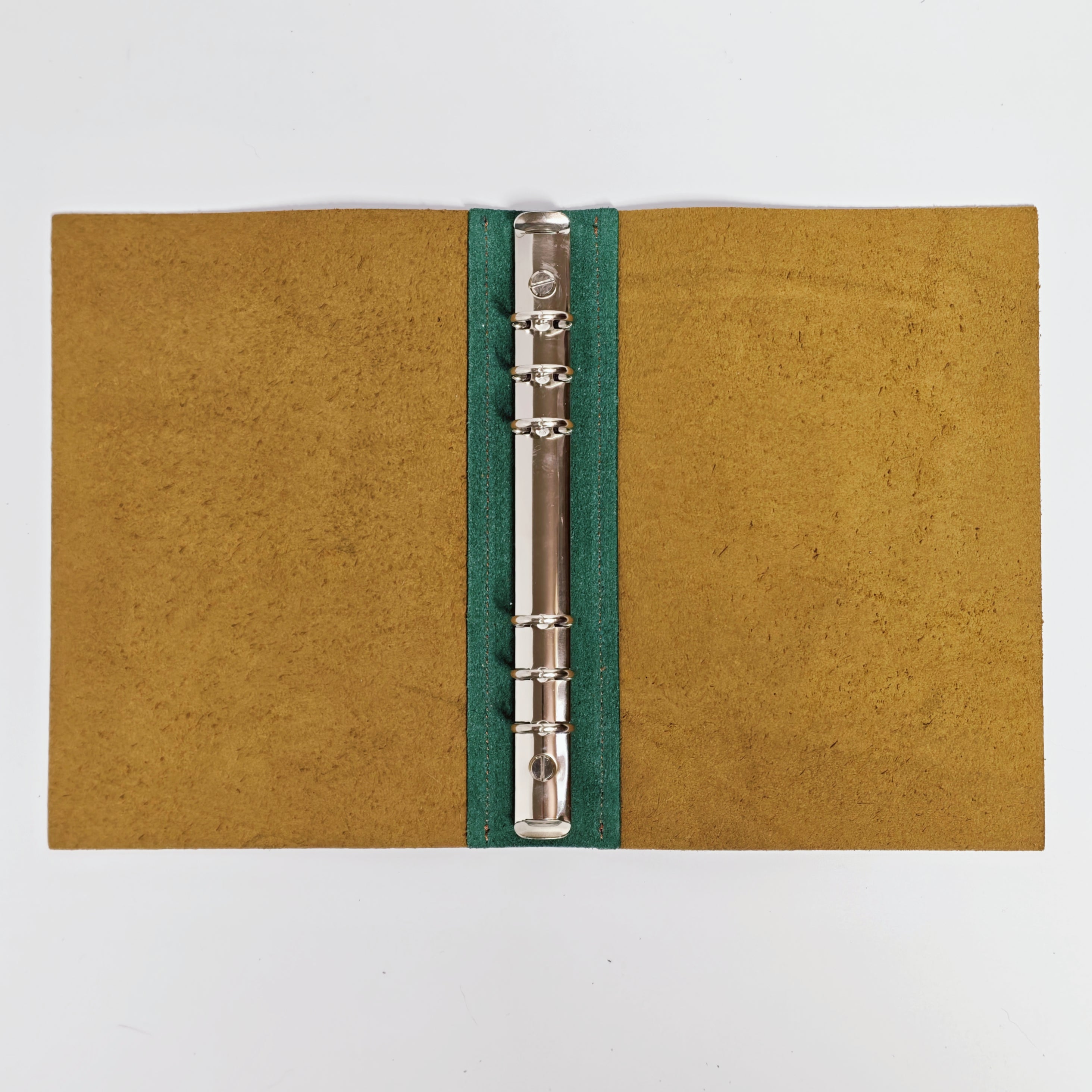 "Pages of the Forest" A5 6-Ring Premium Leather Binder - Deep Green & Warm Camel