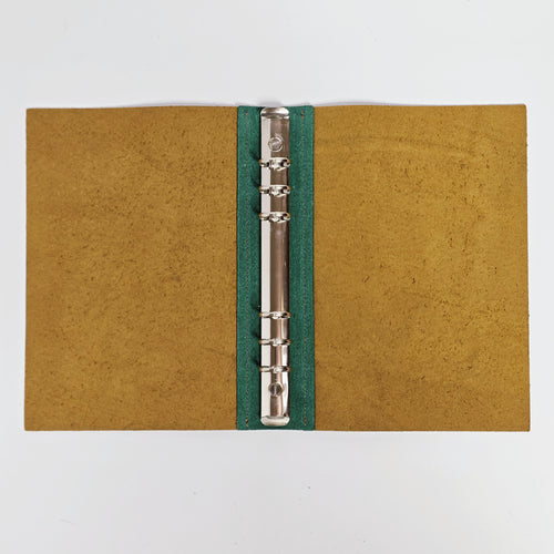 "Pages of the Forest" A5 6-Ring Premium Leather Binder - Deep Green & Warm Camel