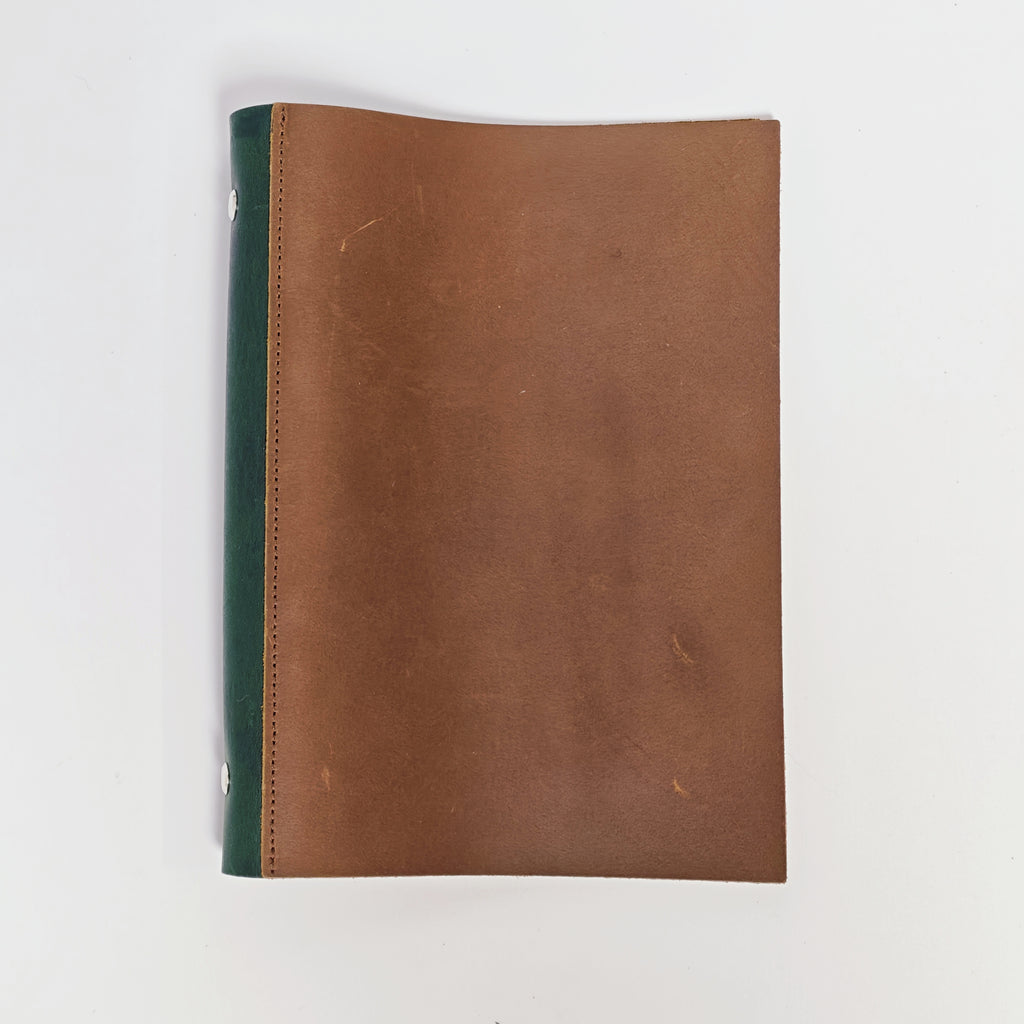 "Pages of the Forest" A5 6-Ring Premium Leather Binder - Deep Green & Warm Camel