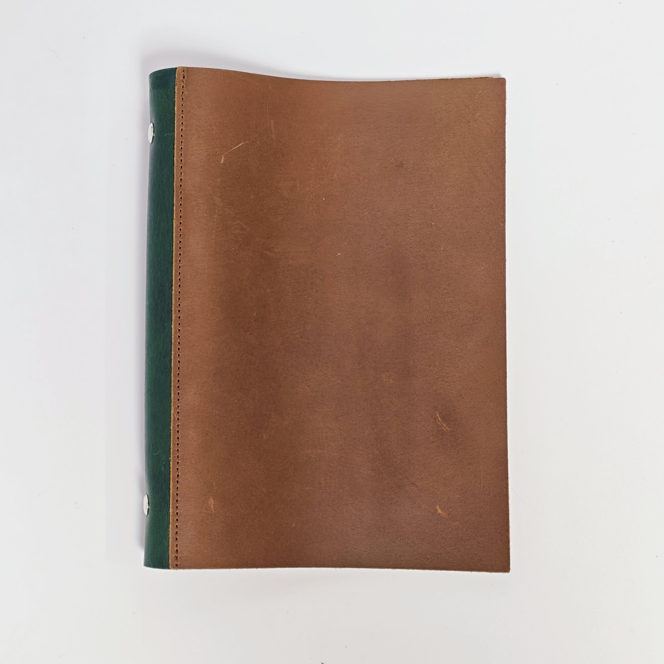 "Pages of the Forest" A5 6-Ring Premium Leather Binder - Deep Green & Warm Camel
