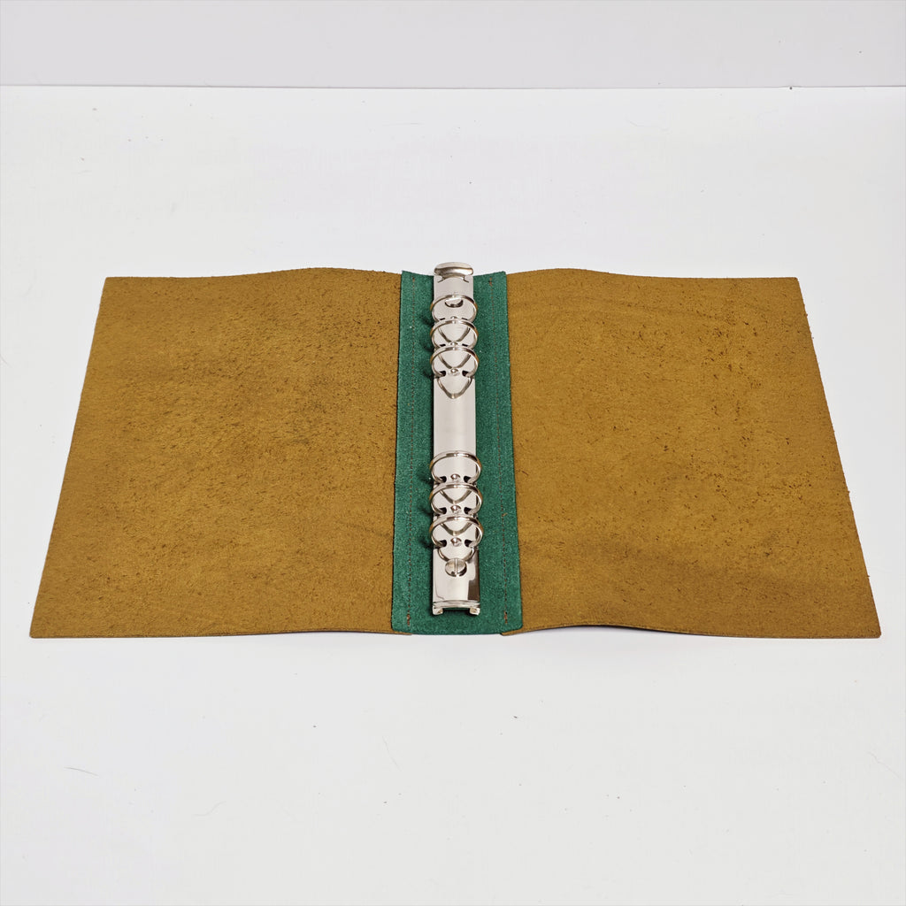 "Pages of the Forest" A5 6-Ring Premium Leather Binder - Deep Green & Warm Camel
