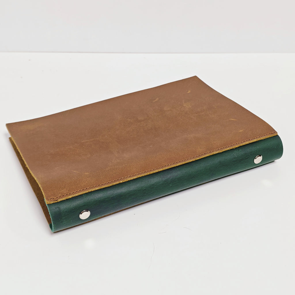"Pages of the Forest" A5 6-Ring Premium Leather Binder - Deep Green & Warm Camel