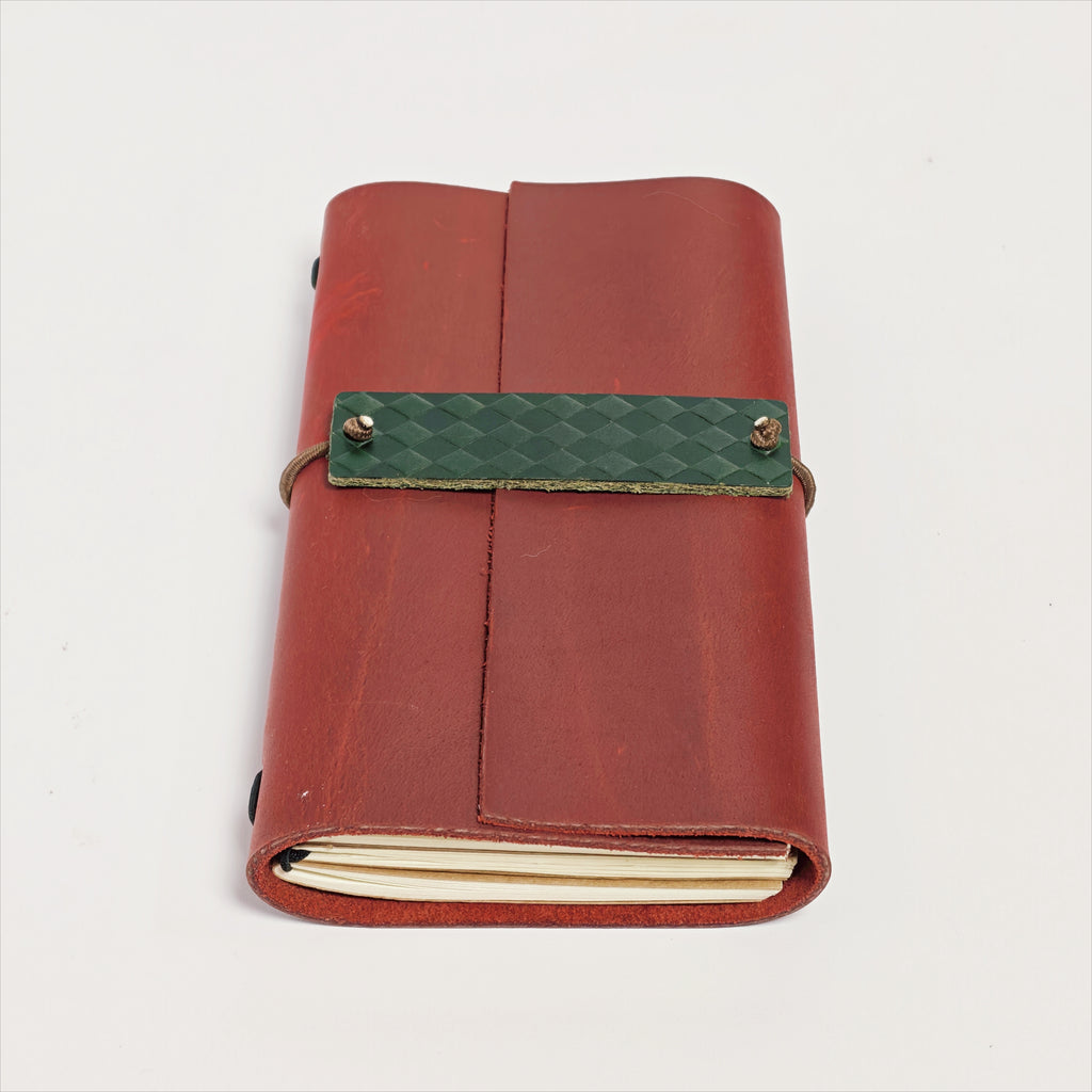 "Autumn Leaves & Wild" Premium Leather Traveler's Journal - Crimson Red & Green (TN Personal Size)