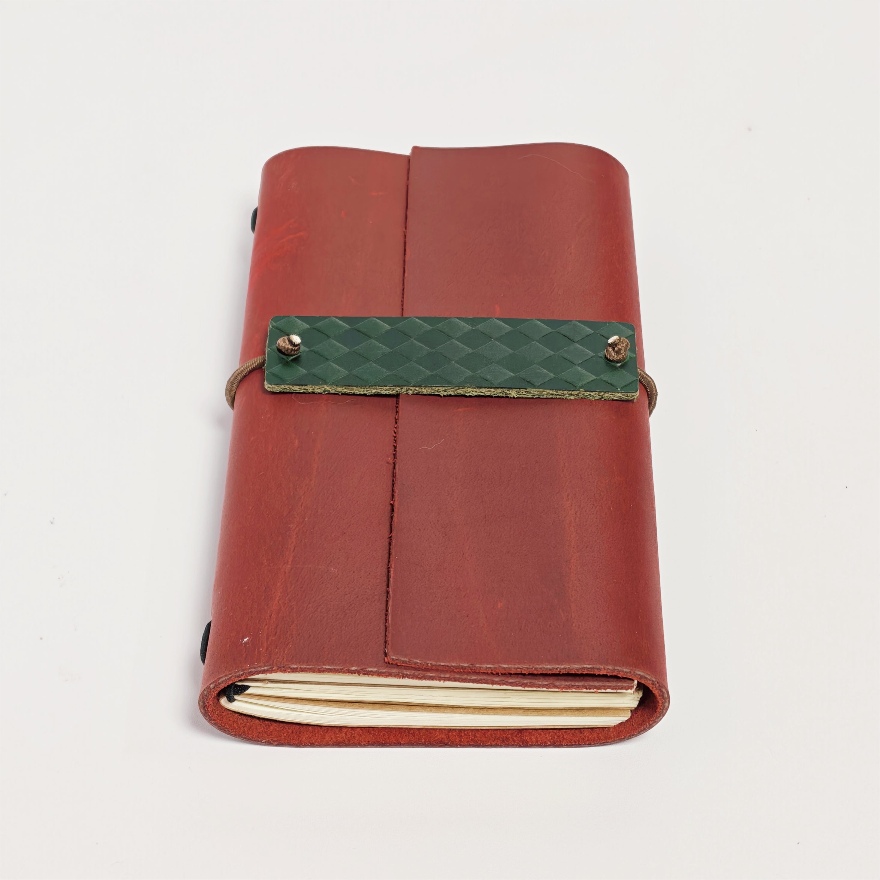 "Autumn Leaves & Wild" Premium Leather Traveler's Journal - Crimson Red & Green (TN Personal Size)