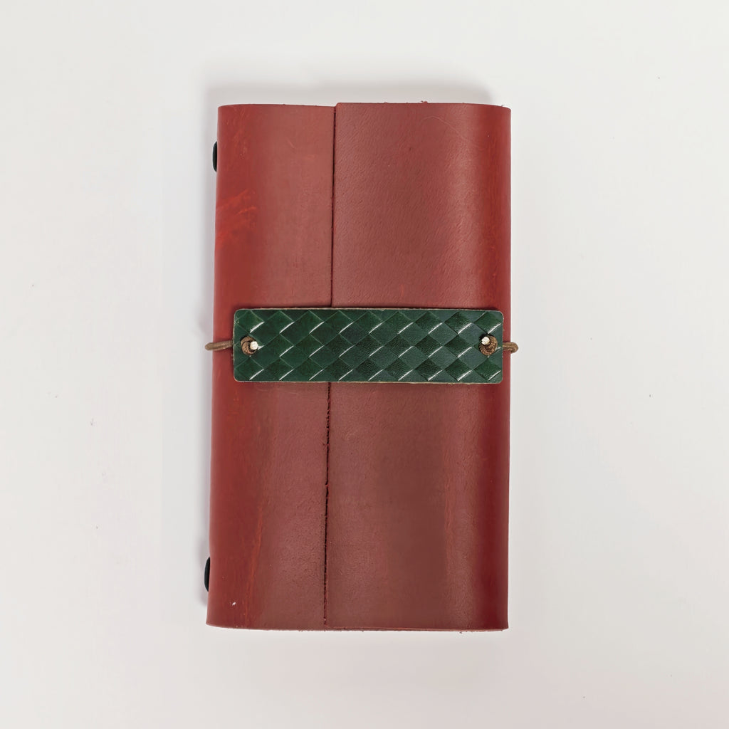 "Autumn Leaves & Wild" Premium Leather Traveler's Journal - Crimson Red & Green (TN Personal Size)