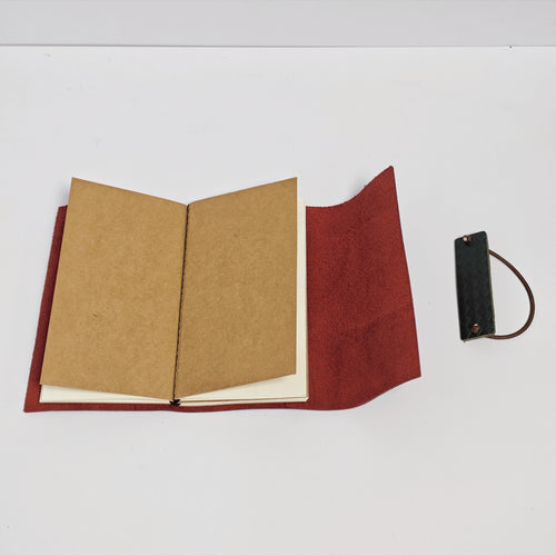 "Autumn Leaves & Wild" Premium Leather Traveler's Journal - Crimson Red & Green (TN Personal Size)