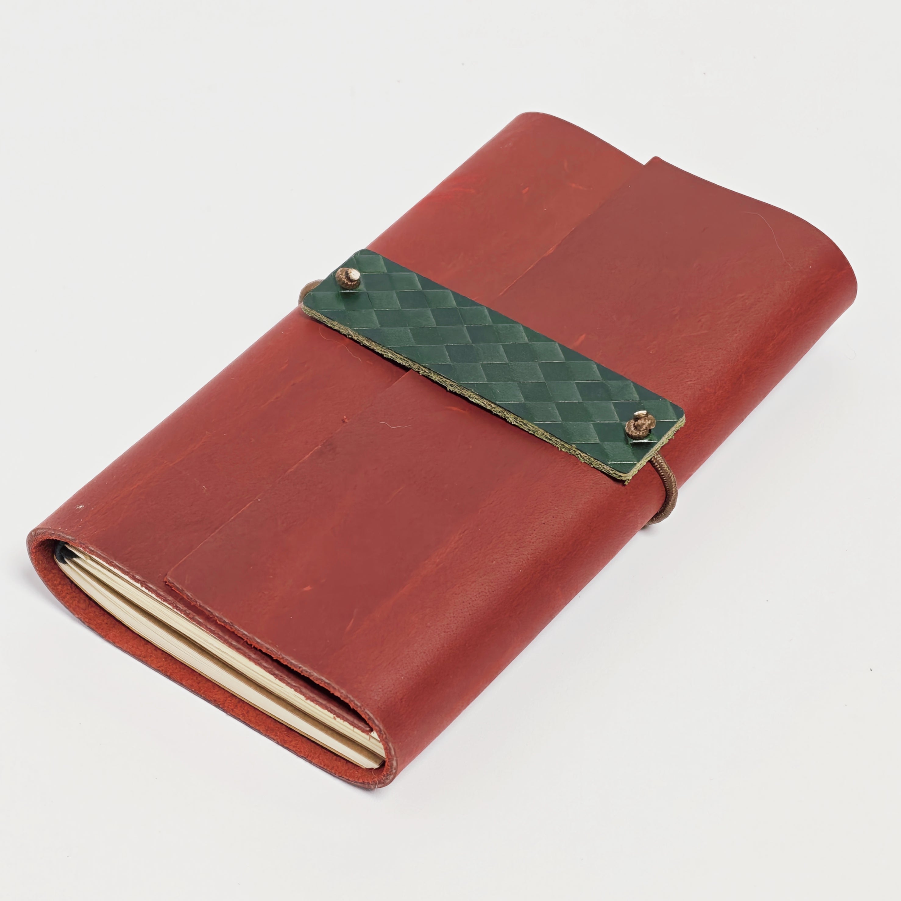 "Autumn Leaves & Wild" Premium Leather Traveler's Journal - Crimson Red & Green (TN Personal Size)