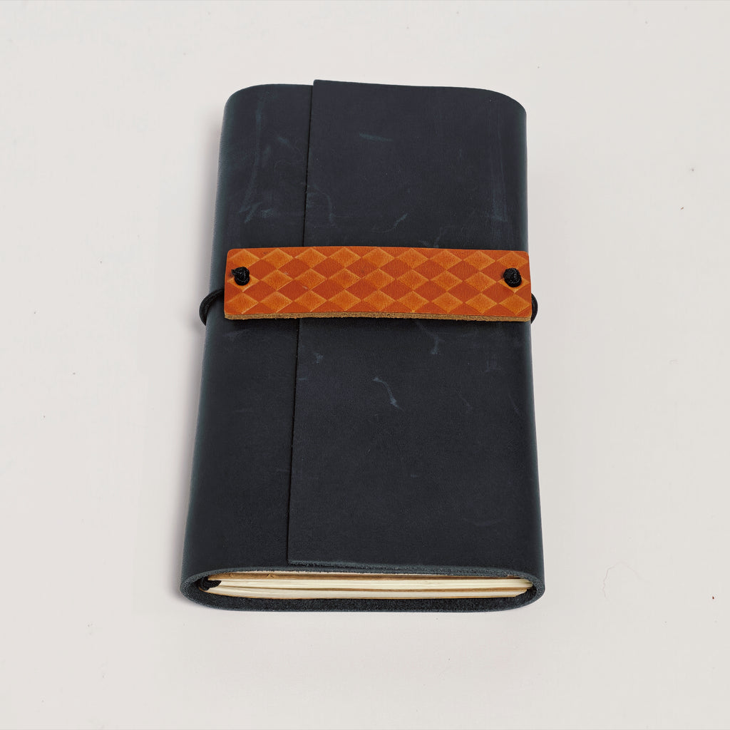 "The Winter Hearth" Premium Leather Traveler's Journal - Navy Blue & Tan (TN Personal Size)