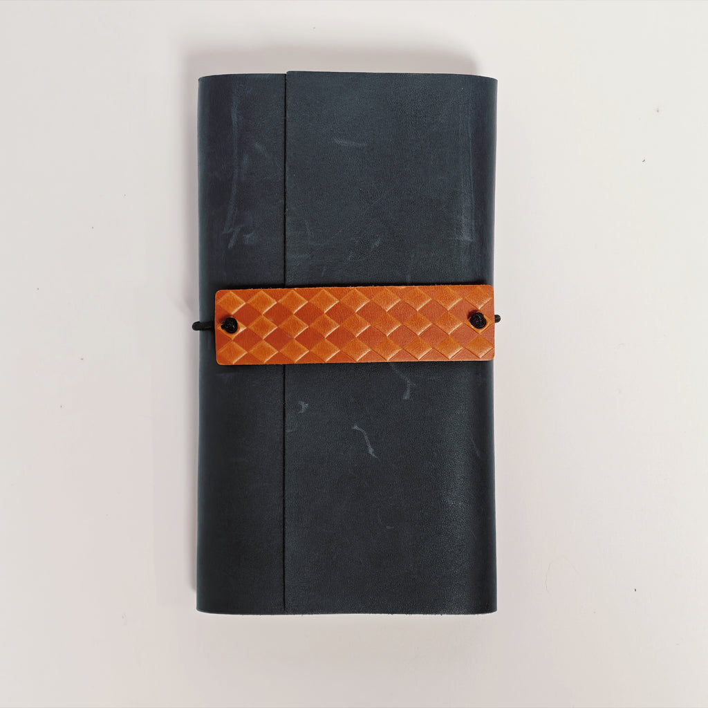 "The Winter Hearth" Premium Leather Traveler's Journal - Navy Blue & Tan (TN Personal Size)