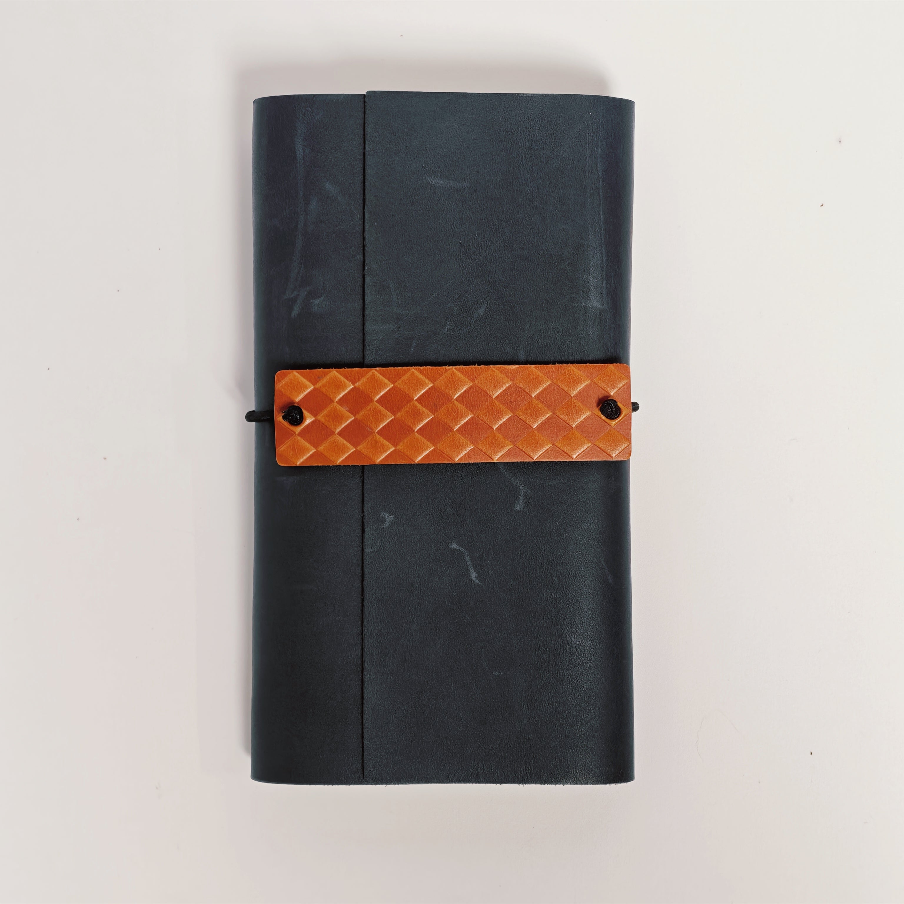 "The Winter Hearth" Premium Leather Traveler's Journal - Navy Blue & Tan (TN Personal Size)
