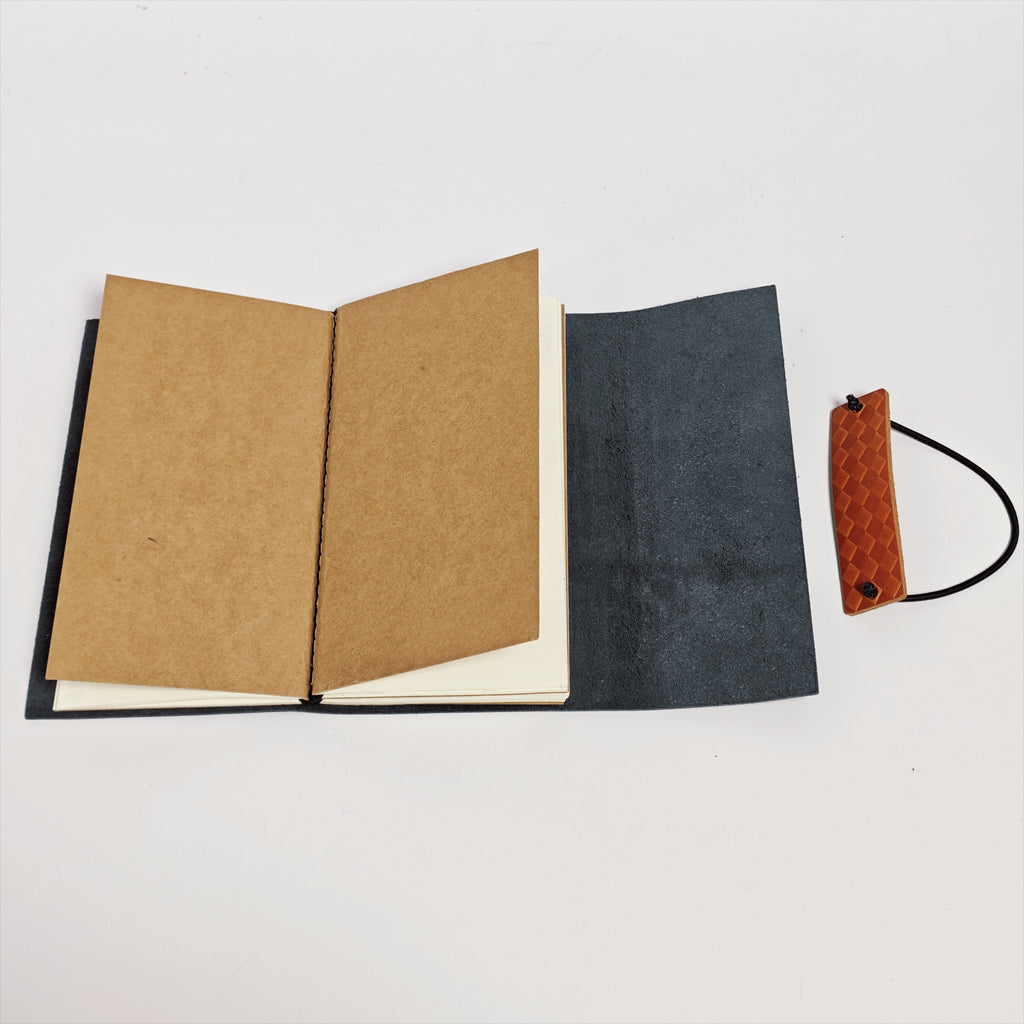 "The Winter Hearth" Premium Leather Traveler's Journal - Navy Blue & Tan (TN Personal Size)