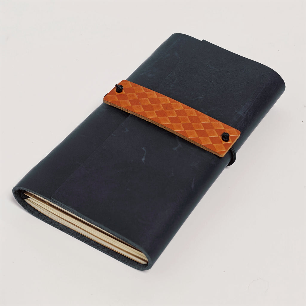 "The Winter Hearth" Premium Leather Traveler's Journal - Navy Blue & Tan (TN Personal Size)