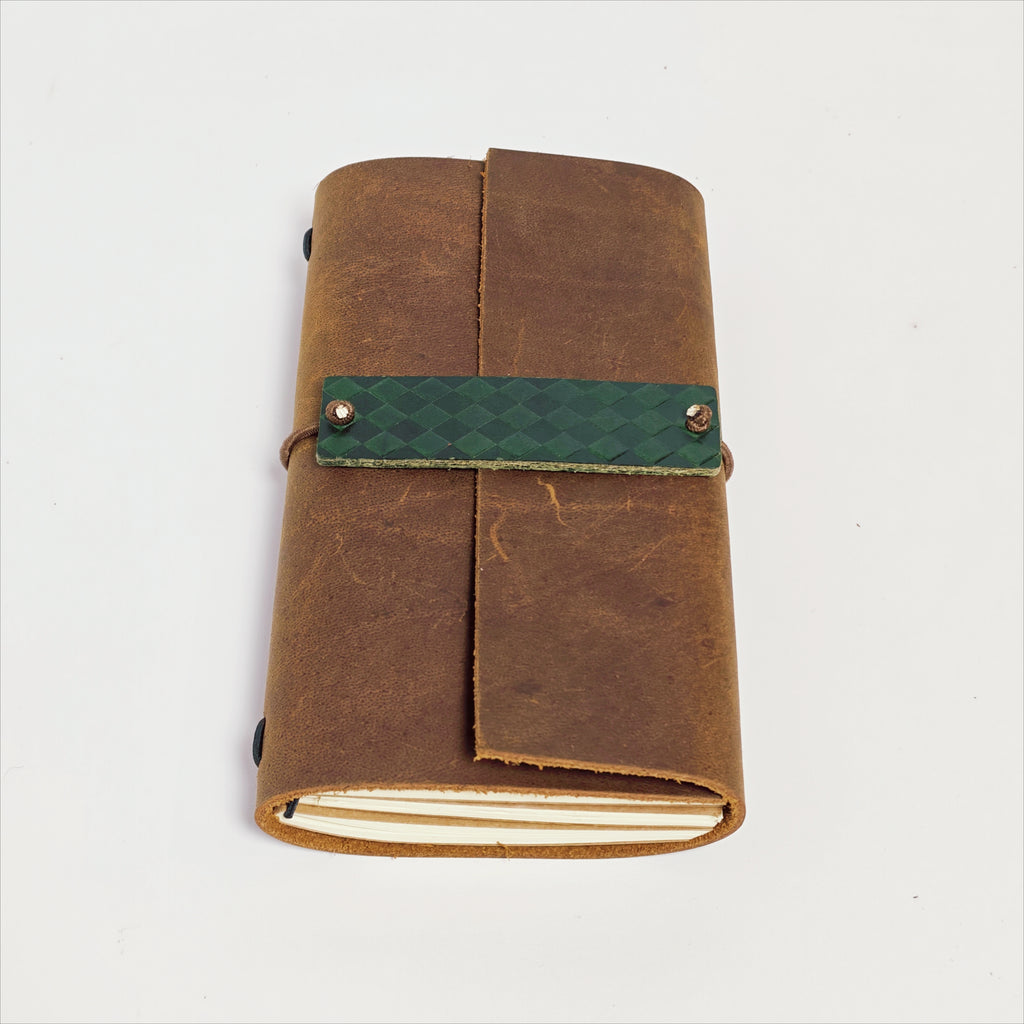 "The Prairie in Spring" Premium Leather Traveler's Journal - Brown & Green (TN Personal Size)