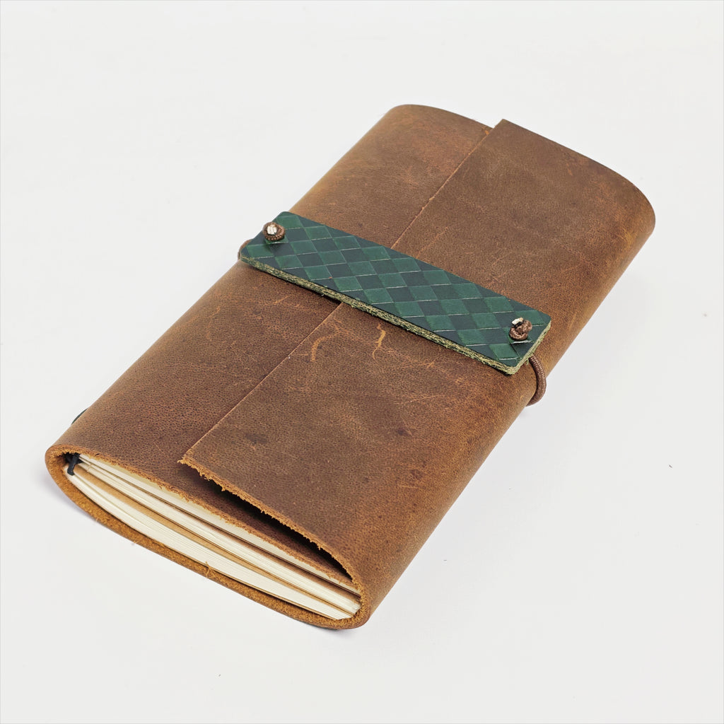 "The Prairie in Spring" Premium Leather Traveler's Journal - Brown & Green (TN Personal Size)