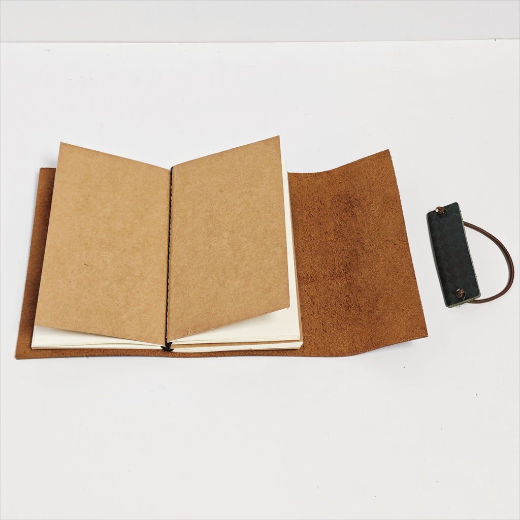 "The Prairie in Spring" Premium Leather Traveler's Journal - Brown & Green (TN Personal Size)