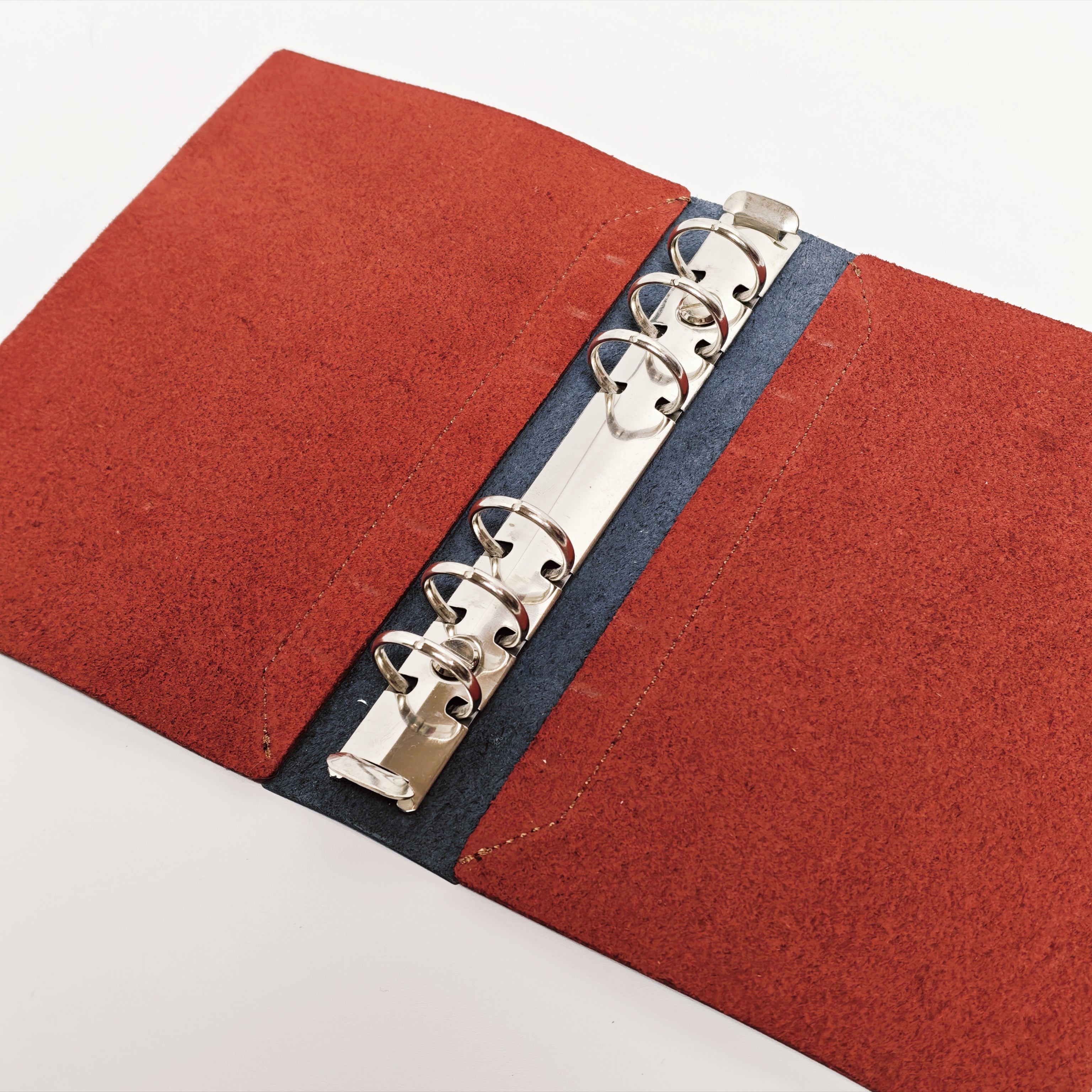 "The Studio Canvas" A6 Personal 6-Ring Leather Binder - Crimson Red & Classic Blue