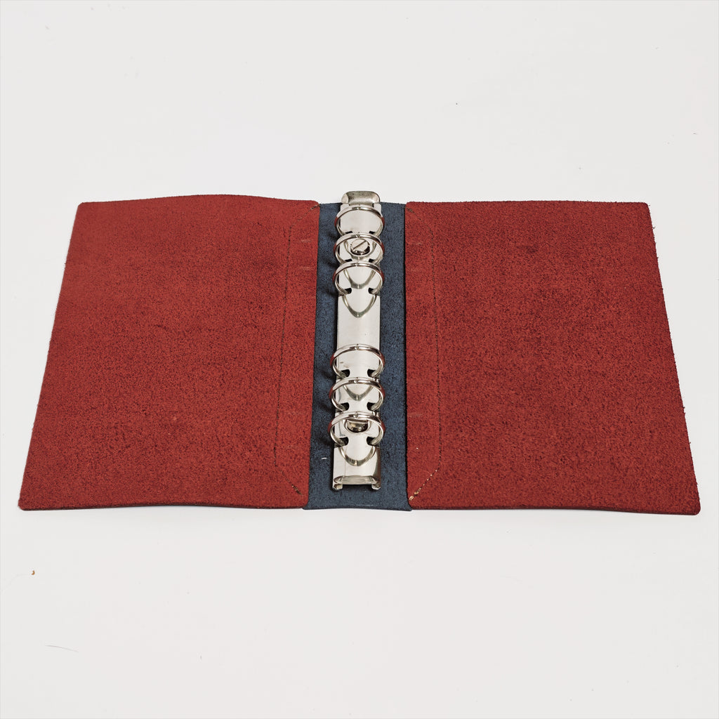 "The Studio Canvas" A6 Personal 6-Ring Leather Binder - Crimson Red & Classic Blue