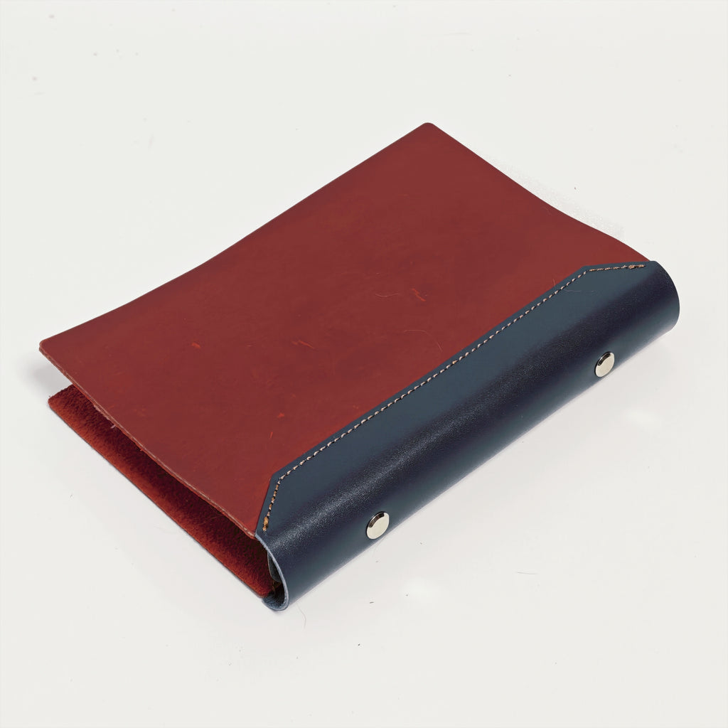 "The Studio Canvas" A6 Personal 6-Ring Leather Binder - Crimson Red & Classic Blue