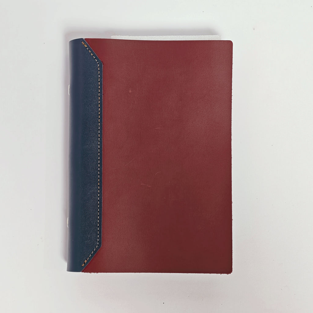 "The Studio Canvas" A6 Personal 6-Ring Leather Binder - Crimson Red & Classic Blue