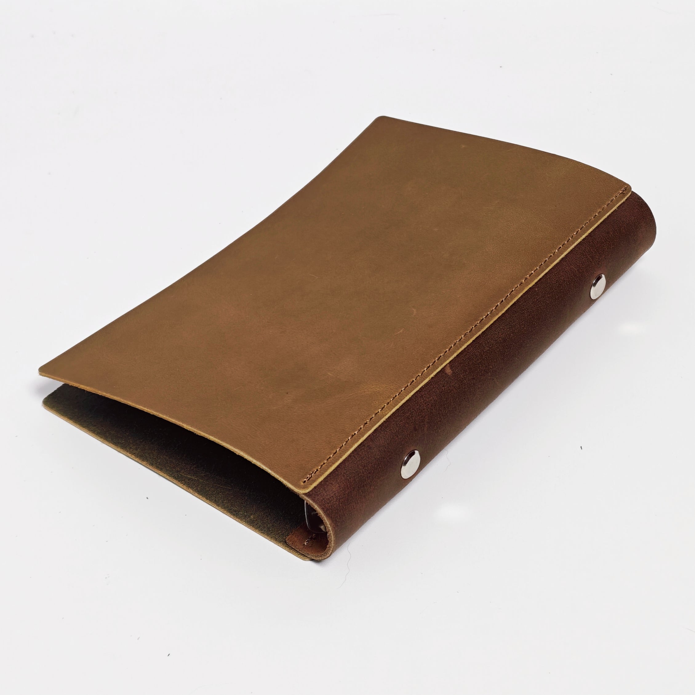 "The Studio Gallery" A6 Personal 6-Ring Leather Binder - Light Ochre & Dark Umber