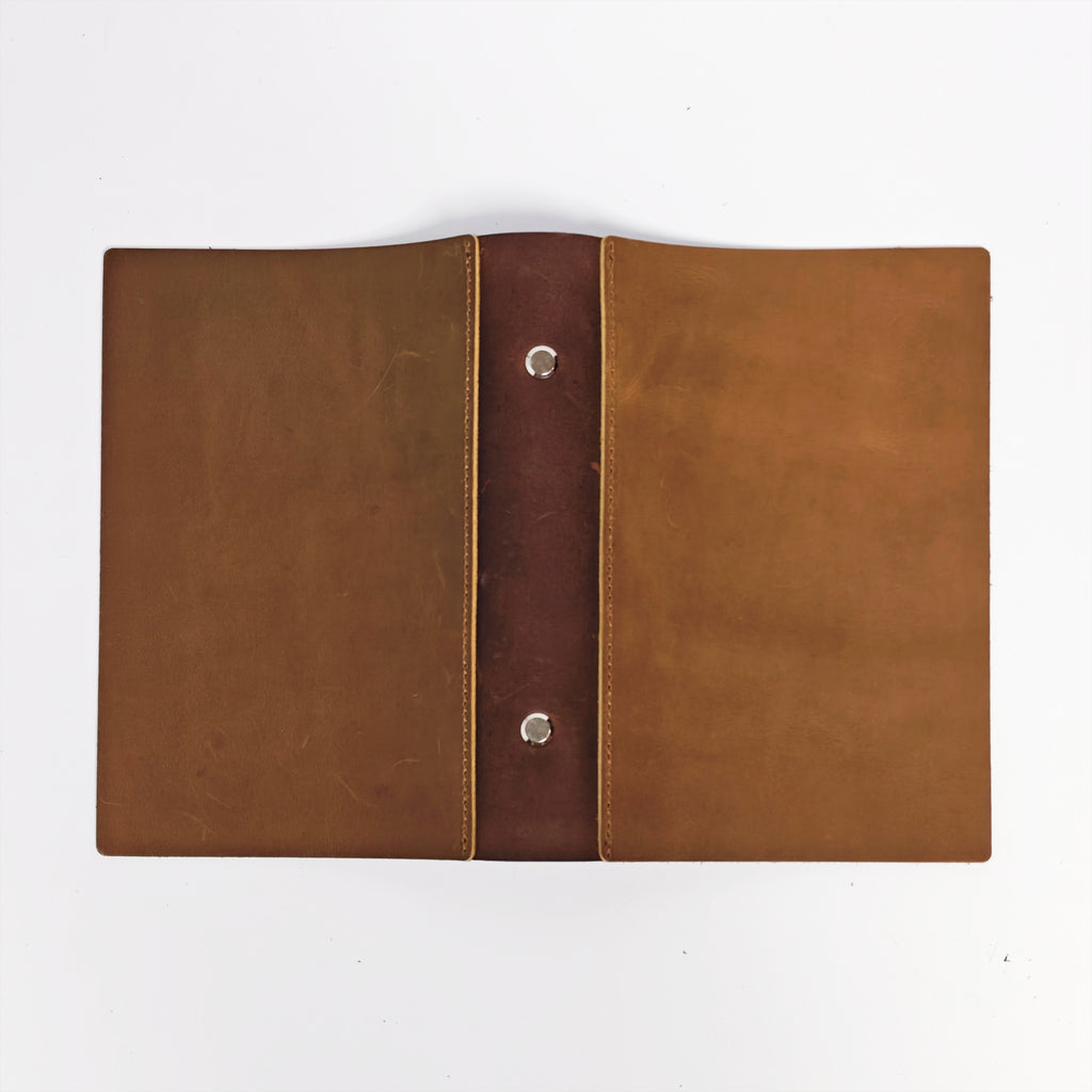 "The Studio Gallery" A6 Personal 6-Ring Leather Binder - Light Ochre & Dark Umber
