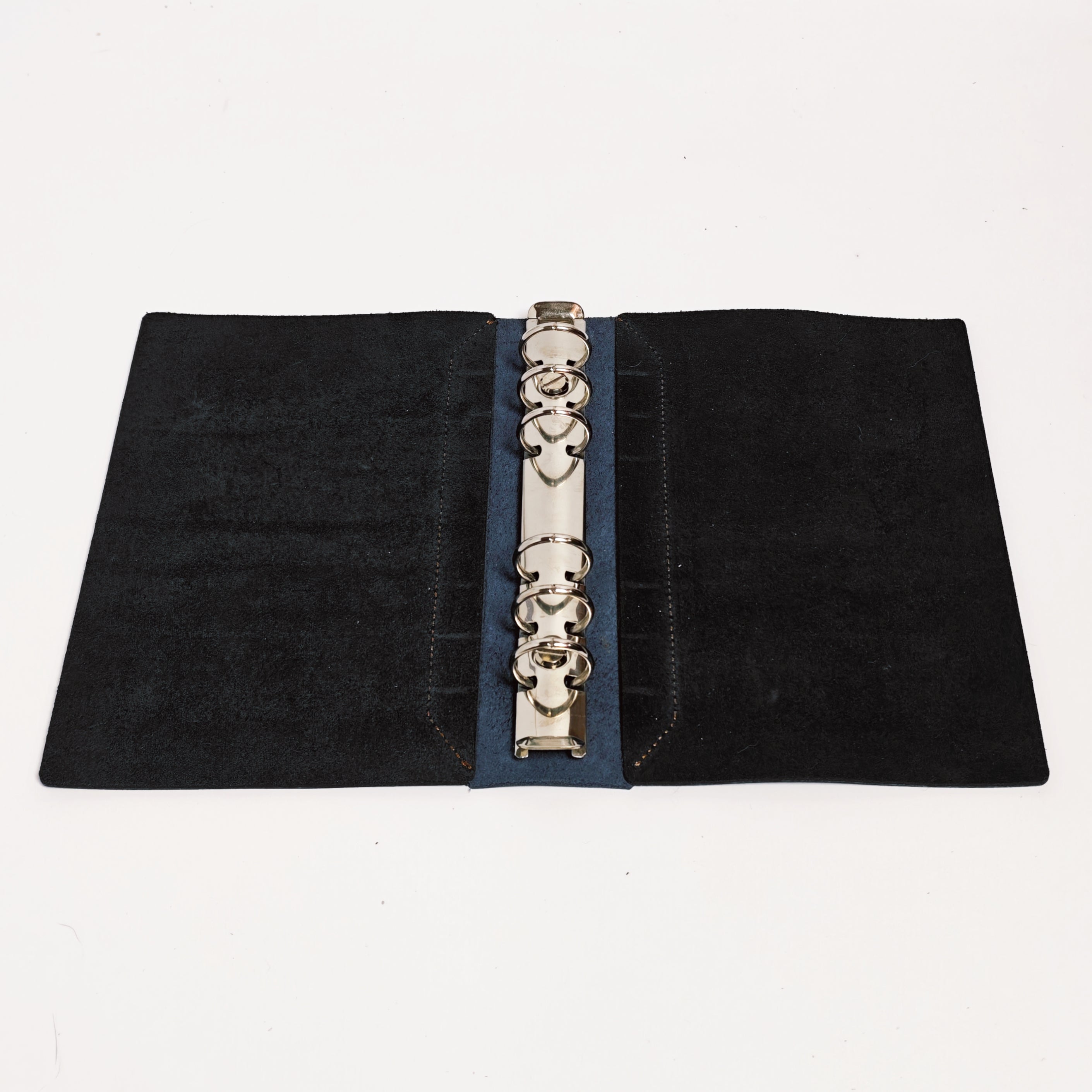 "The Urban Elite" Premium A6 Personal 6-Ring Top-Grain Leather Binder - Charcoal Black & Deep Navy