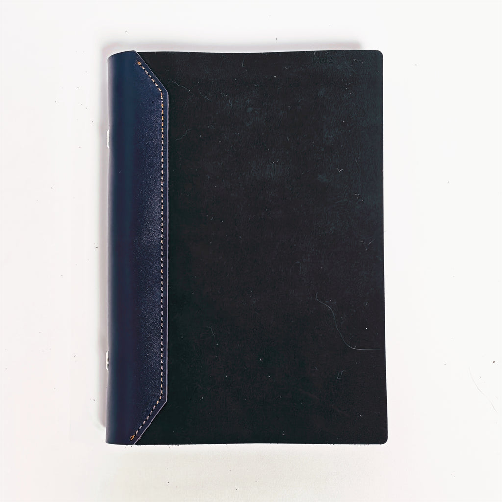"The Urban Elite" Premium A6 Personal 6-Ring Top-Grain Leather Binder - Charcoal Black & Deep Navy