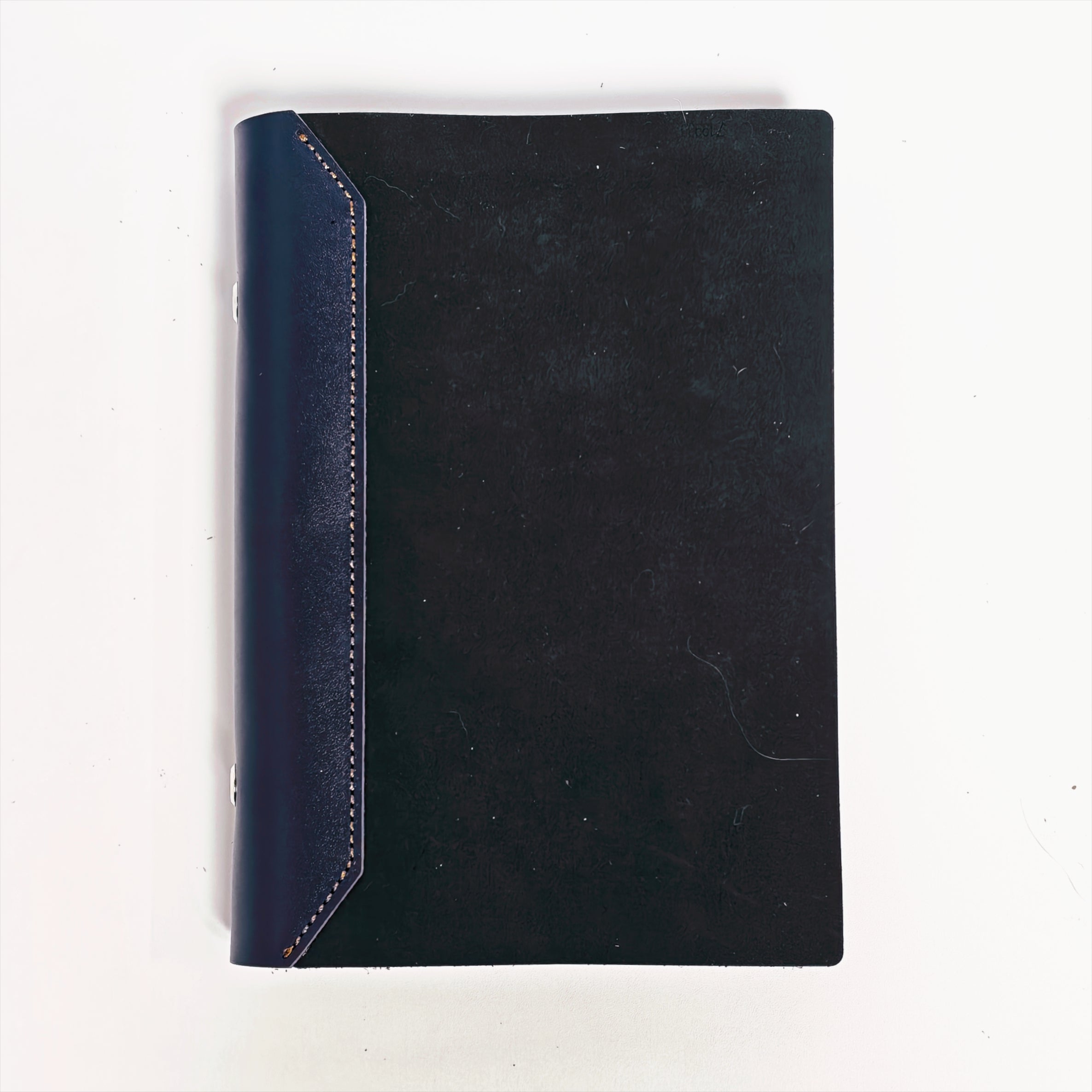 "The Urban Elite" Premium A6 Personal 6-Ring Top-Grain Leather Binder - Charcoal Black & Deep Navy