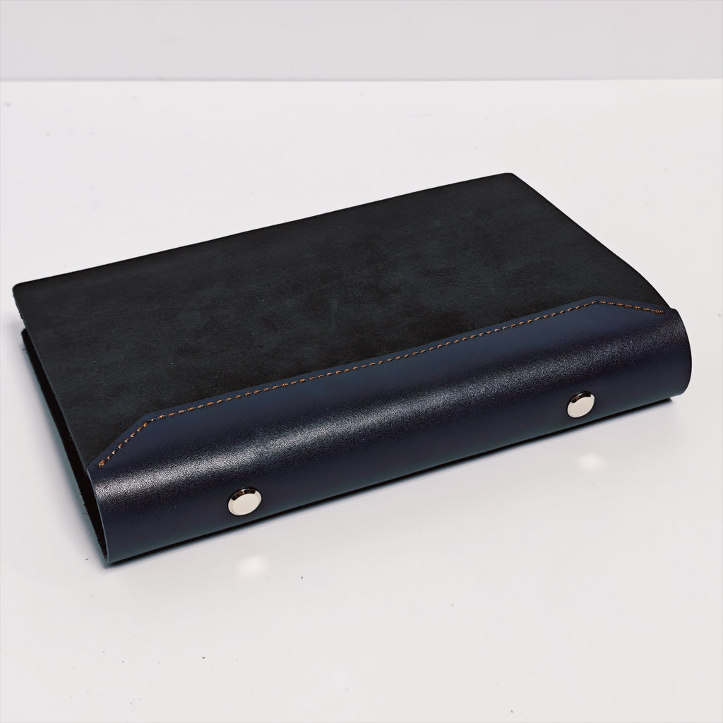 "The Urban Elite" Premium A6 Personal 6-Ring Top-Grain Leather Binder - Charcoal Black & Deep Navy