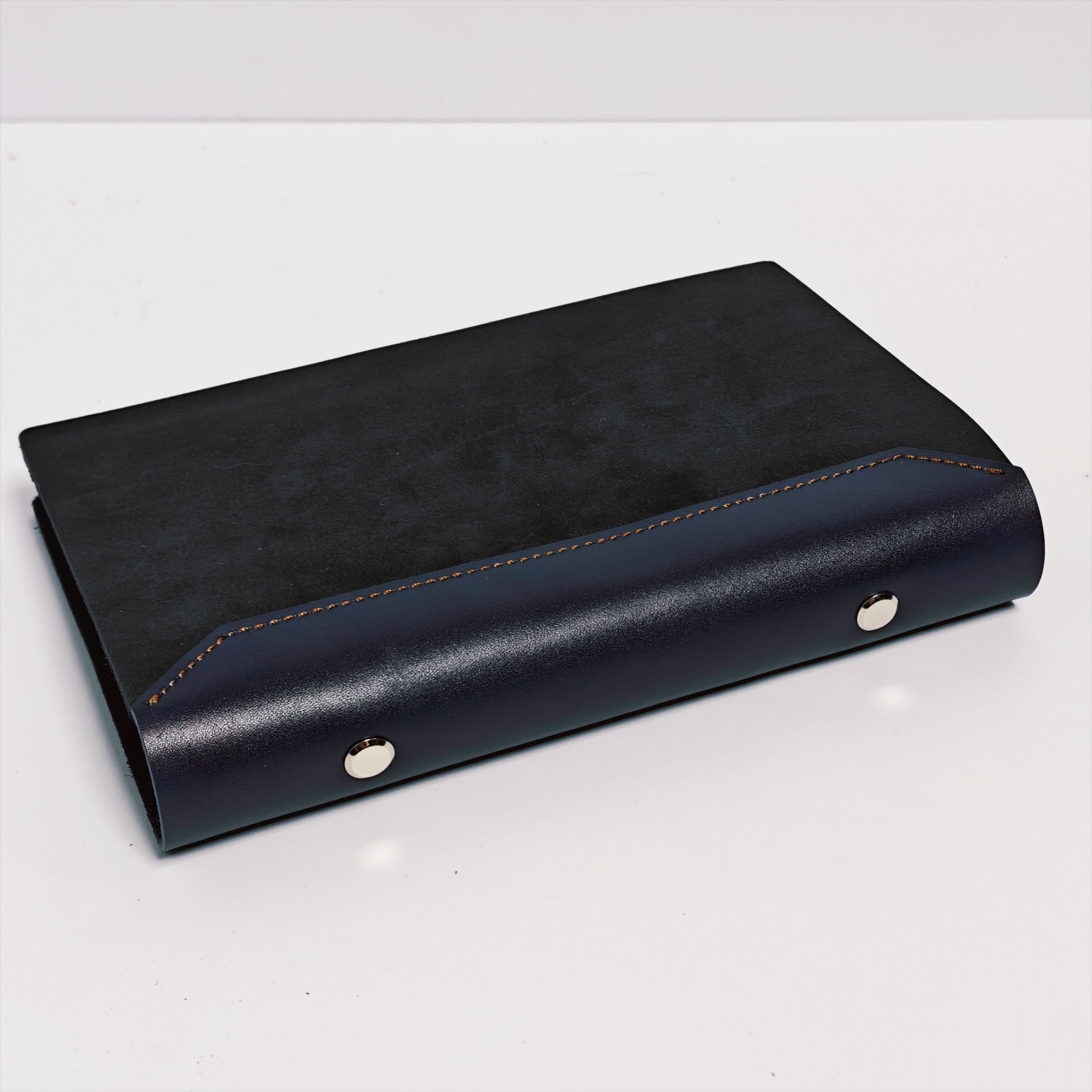 "The Urban Elite" Premium A6 Personal 6-Ring Top-Grain Leather Binder - Charcoal Black & Deep Navy