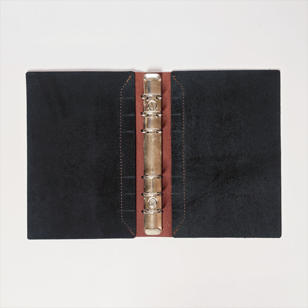 "The Urban Expert" Premium A6 Personal 6-Ring Leather Binder - Matte Charcoal & Deep Crimson