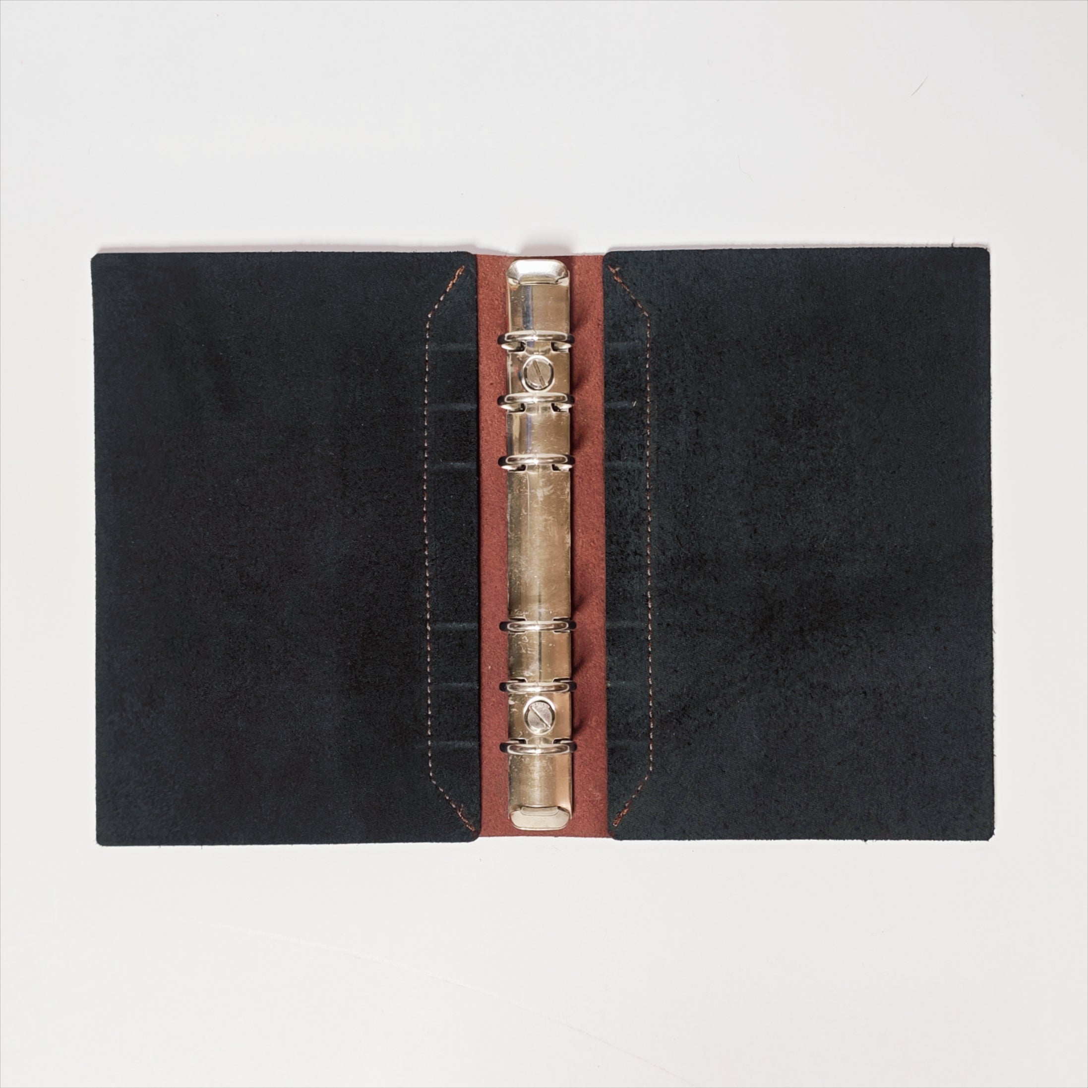 "The Urban Expert" Premium A6 Personal 6-Ring Leather Binder - Matte Charcoal & Deep Crimson
