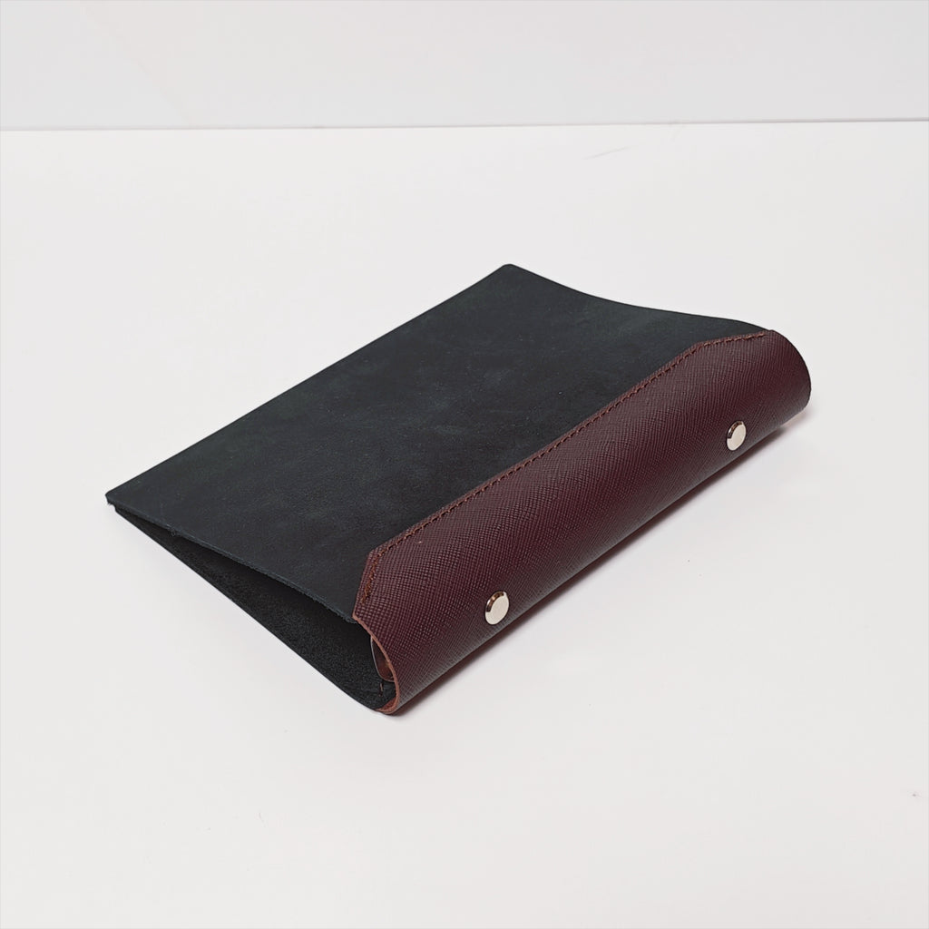 "The Urban Expert" Premium A6 Personal 6-Ring Leather Binder - Matte Charcoal & Deep Crimson
