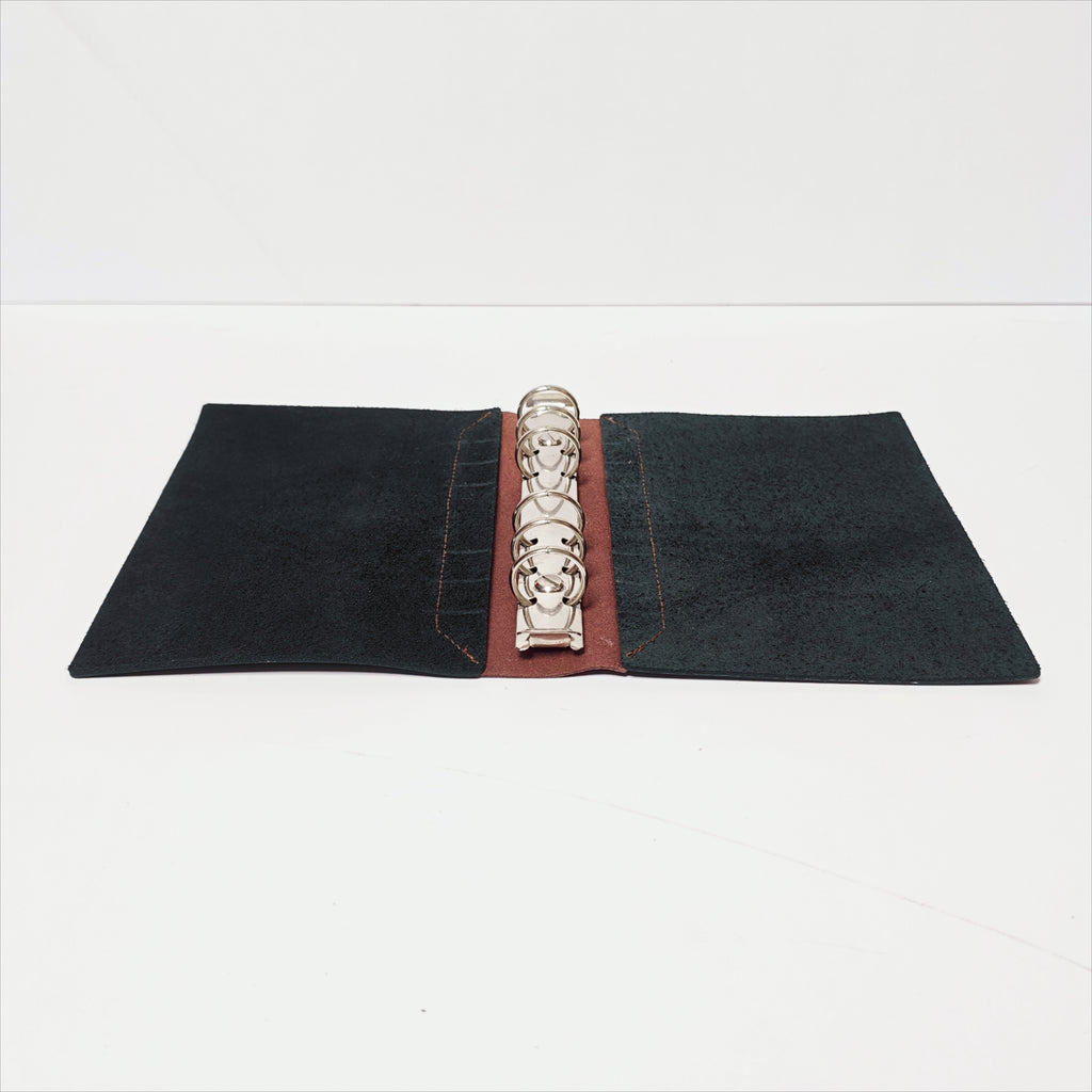 "The Urban Expert" Premium A6 Personal 6-Ring Leather Binder - Matte Charcoal & Deep Crimson
